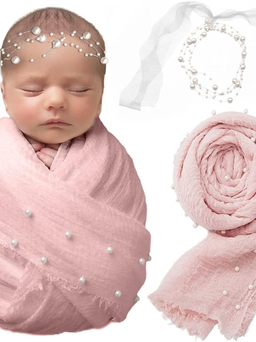 2 PCS Baby Props Photography Wrap Kit, Newborn Photography Props, Handmade Pearl